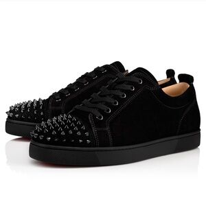 Christian Louboutin Black Louis Junior Velour Spiked Sneakers